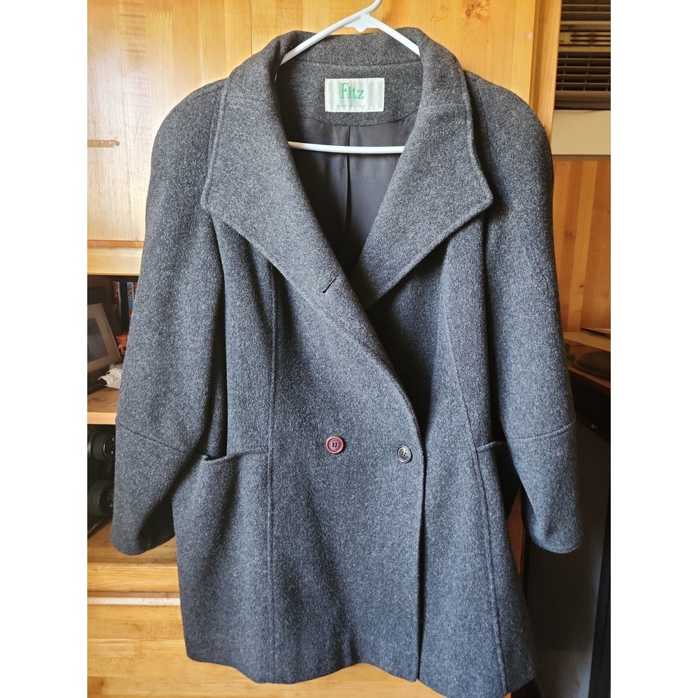 Vintage 1990s Fitz Grey Wool Swing Coat Oversized Peacoat 90s Minimalist Size M